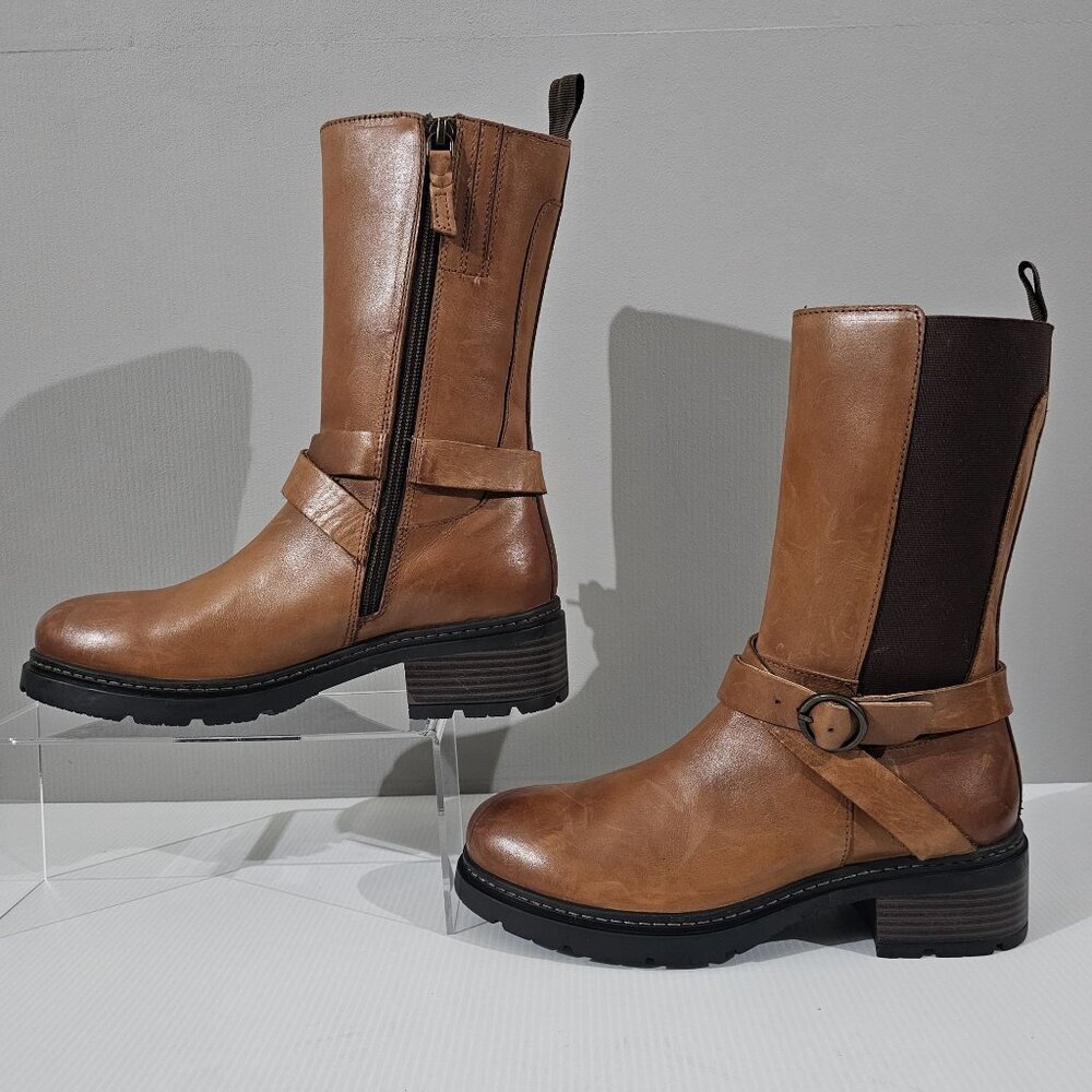 Softwalk Neenah Mid Calf Riding Boot Women 8 NARROW Brown Leather Equestrian - Picture 2 of 15